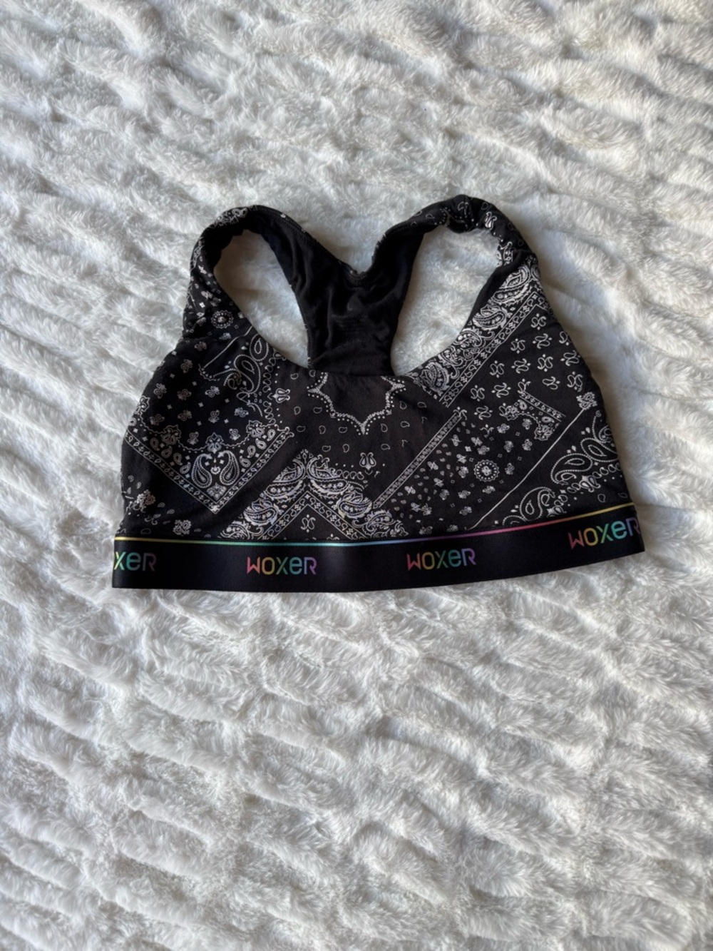 Woxer Black Bandana-Print Racerback MODAL Bra with Rainbow Band LIMITED EDITION